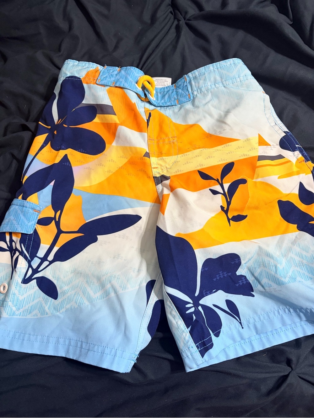 Boys Blue & Orange Floral Swim Shorts